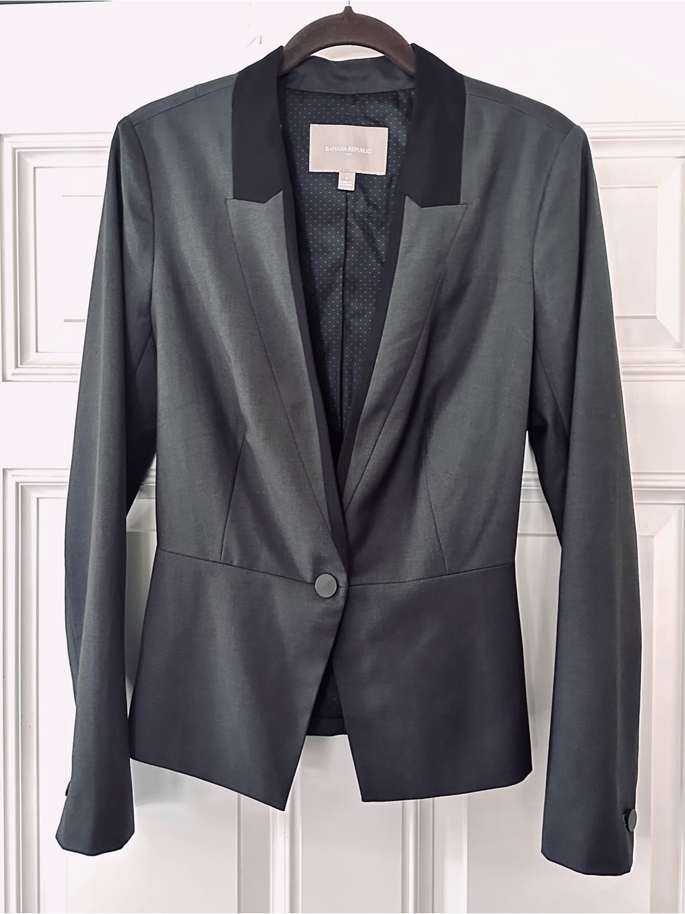 Banana Republic Charcoal Gray Blazer with Black Satin Lapel